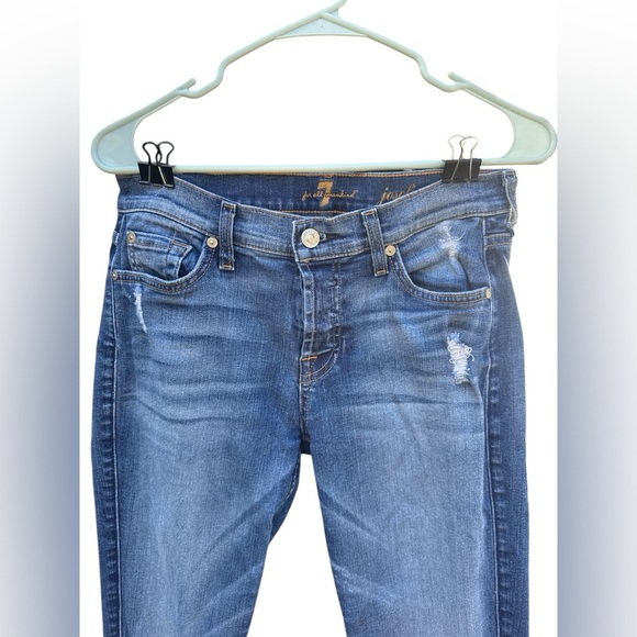 7 For All Mankind Josefina Skinny Boyfriend Jeans Size 26 Distressed Button Fly - Picture 2 of 10